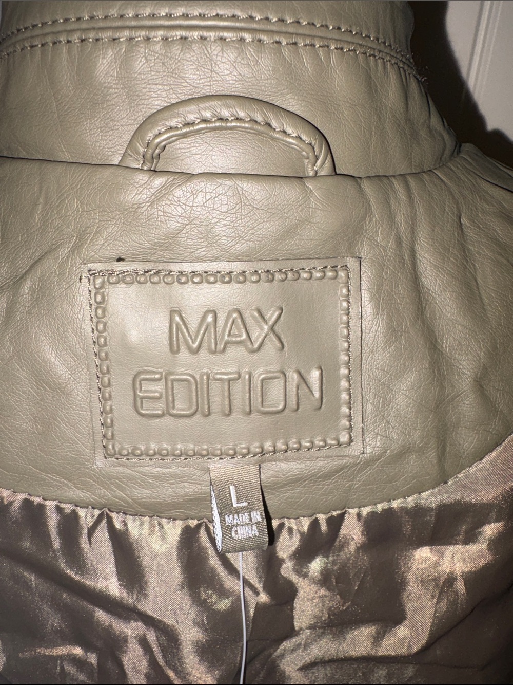 Max Edition Olive Faux Leather Moto Vest with Zipper Pockets